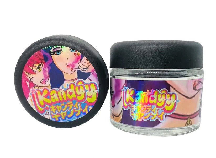 Kandy 3.5g Glass Jars with Holographic Stickers Child Resistant jar