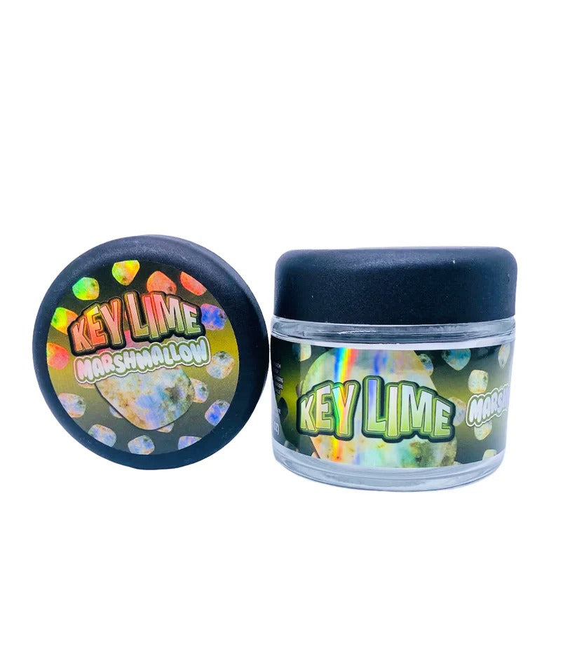 Key Lime Sprinklez 3.5g Glass Jars with Holographic Stickers Child Resistant jar