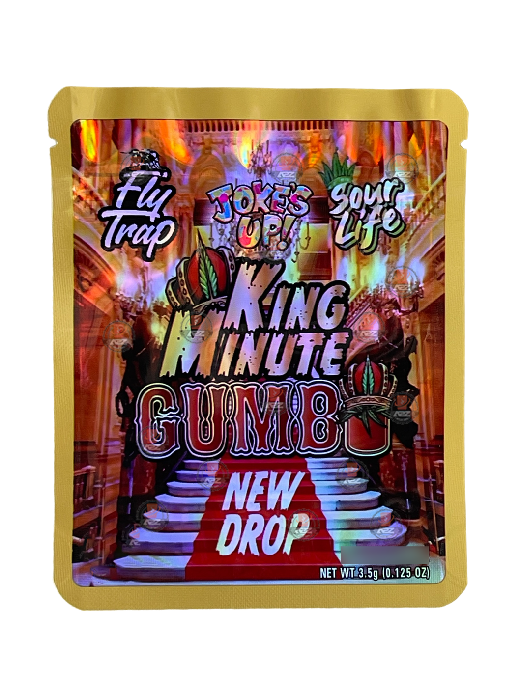 King Minute Gumbo New Drop 3.5g Mylar Bag Holographic Jokes Up Sour Life