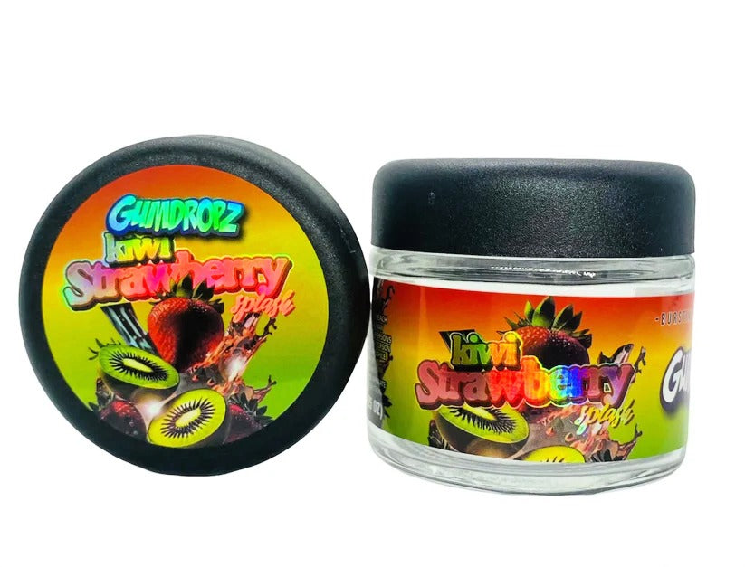 Kiwi Strawberry Splash Sprinklez 3.5g Glass Jars with Holographic Stickers Child Resistant jar