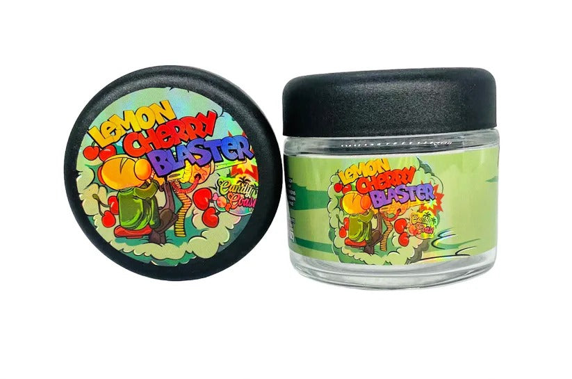 Lemon Cherry Blaster 3.5g Glass Jars with Holographic Stickers Child Resistant jar