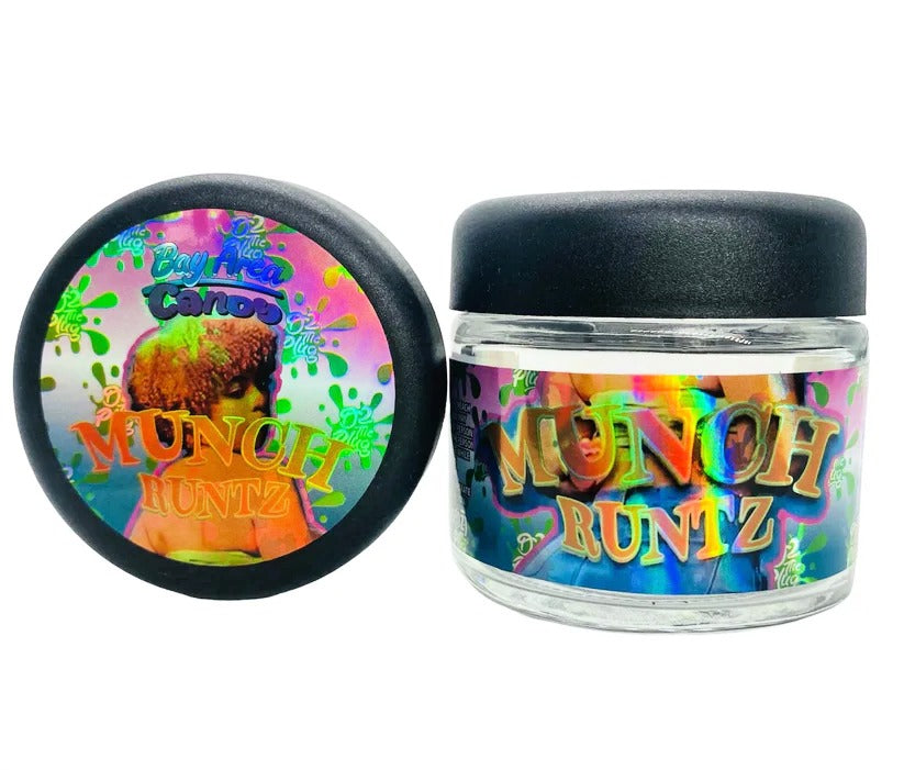 Munch Runtz 3.5g Glass Jars with Holographic Stickers Child Resistant jar
