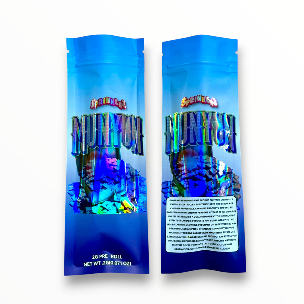 Sprinklez Munyun 2 Gram Pre Roll Packaging Net Wt. 2g(0.071oz) Holographic High Tolerance Jokes Up