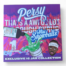 Load image into Gallery viewer, Persy Mini Snowballs Cough Syrup 16-1oz Glass Jars - Varity Pack 16 Flavors in box 1 pound
