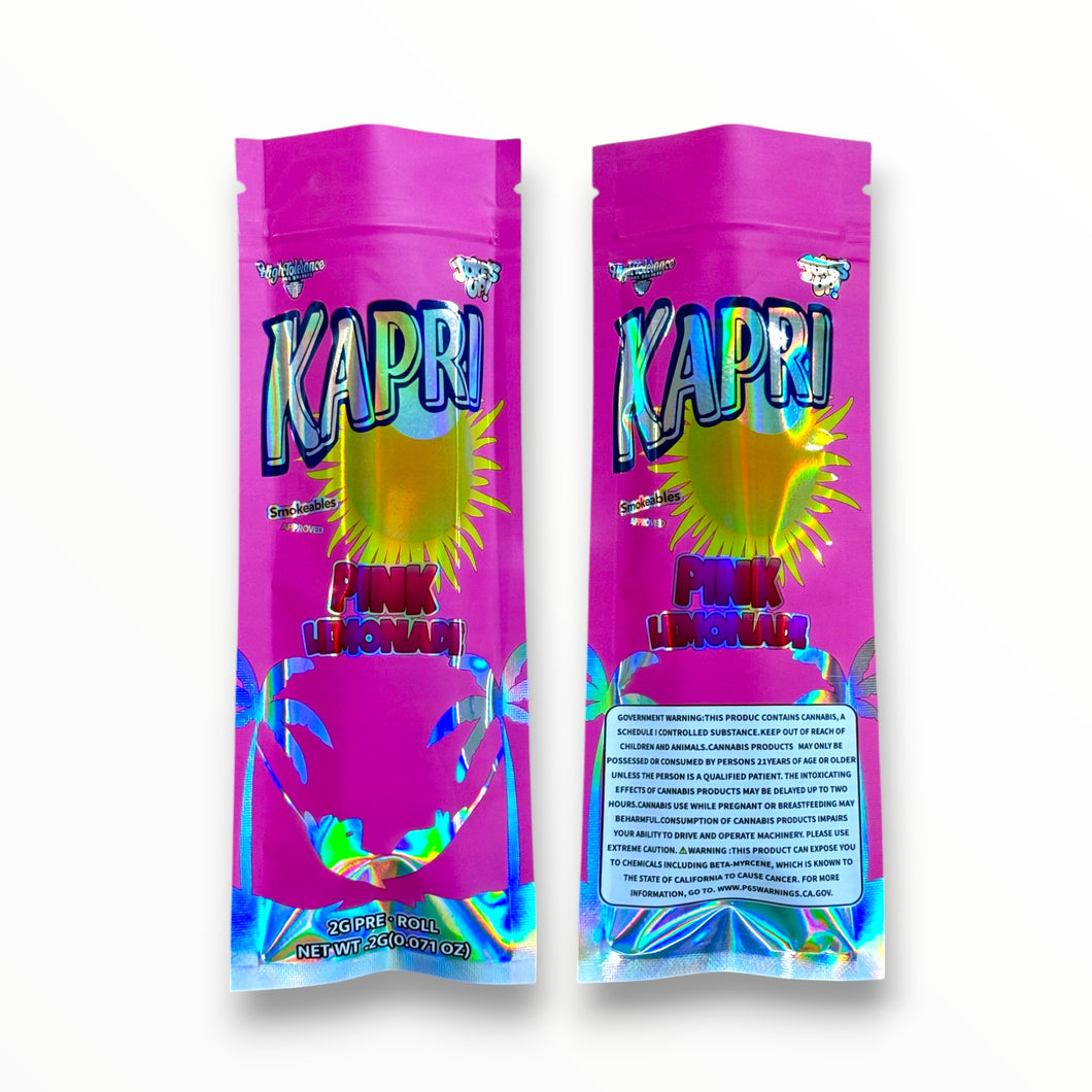 Kapri Pink Lemonade 2 Gram Pre Roll Packaging Net Wt. 2g(0.071oz) Holographic High Tolerance Jokes Up