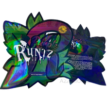 Load image into Gallery viewer, Black Unicorn Purple Runtz cut out Holographic Mylar bag 3.5g
