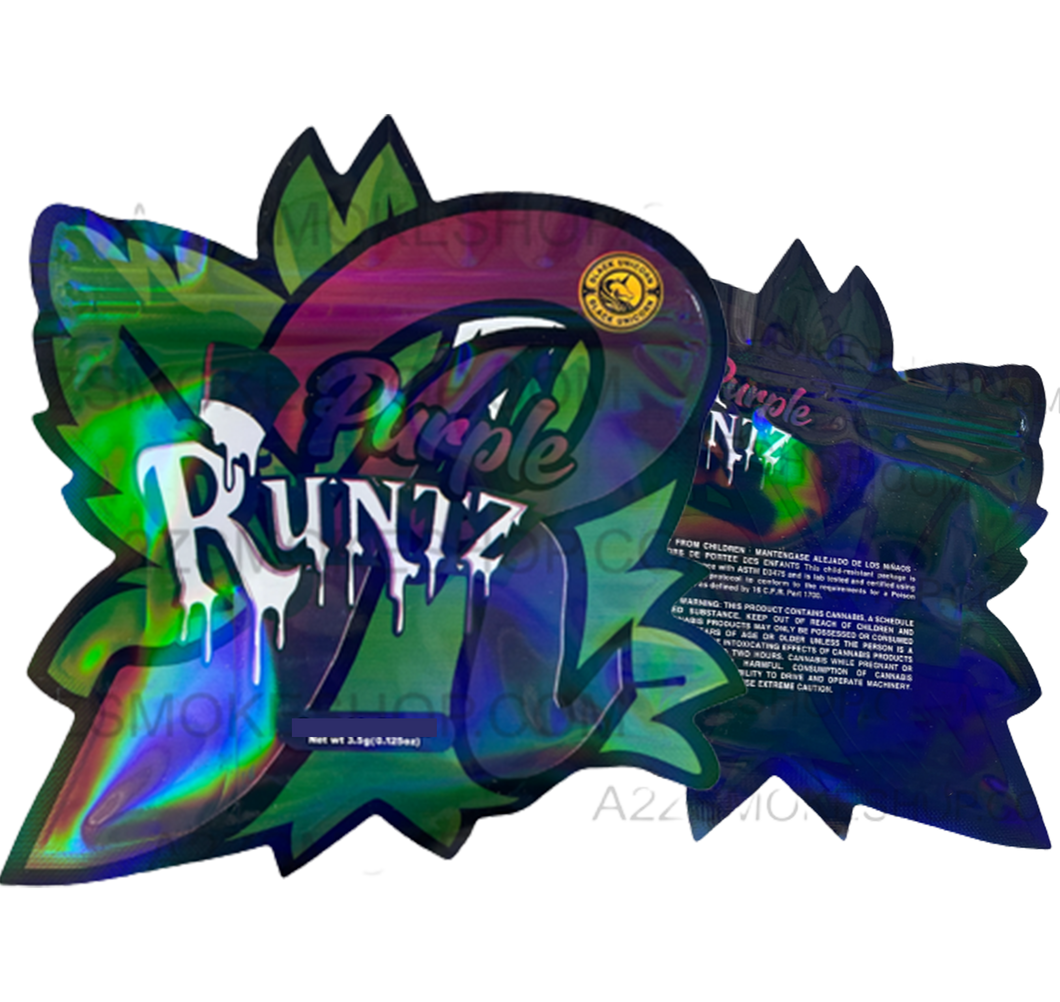Black Unicorn Purple Runtz cut out Holographic Mylar bag 3.5g