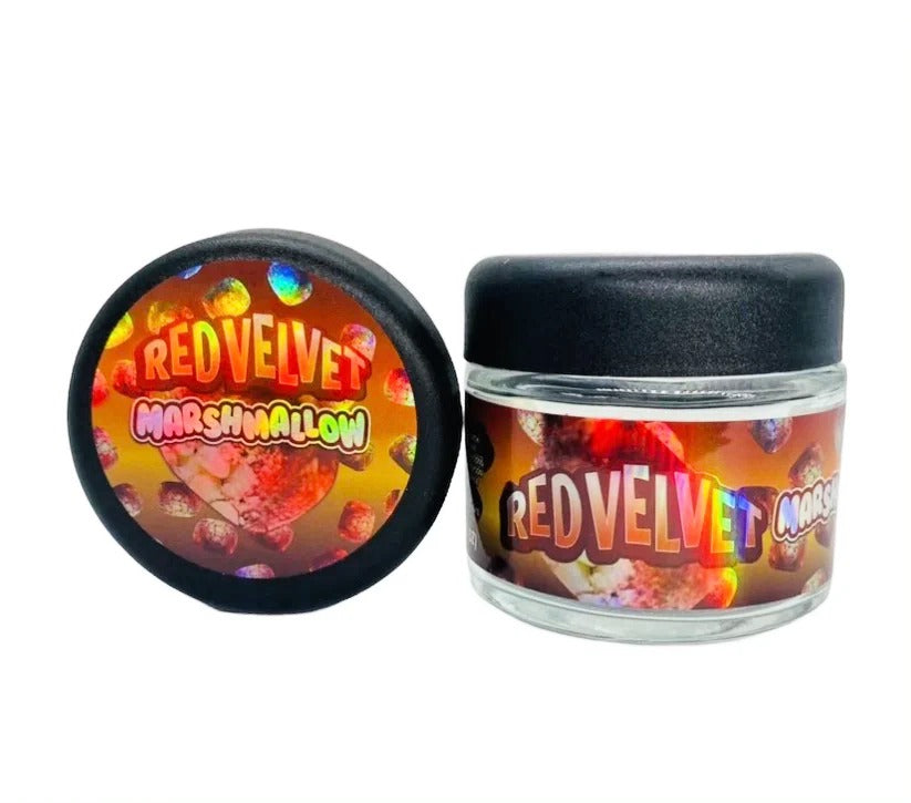 Red Velvet Marshmallow Sprinklez 3.5g Glass Jars with Holographic Stickers Child Resistant jar