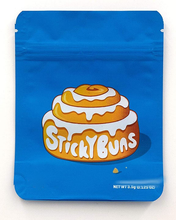 Load image into Gallery viewer, Cookies Sticky Buns Mylar Bags 3.5 Grams Smell Proof Resealable Bags w/ Holographic Authenticity Stickers and Label
