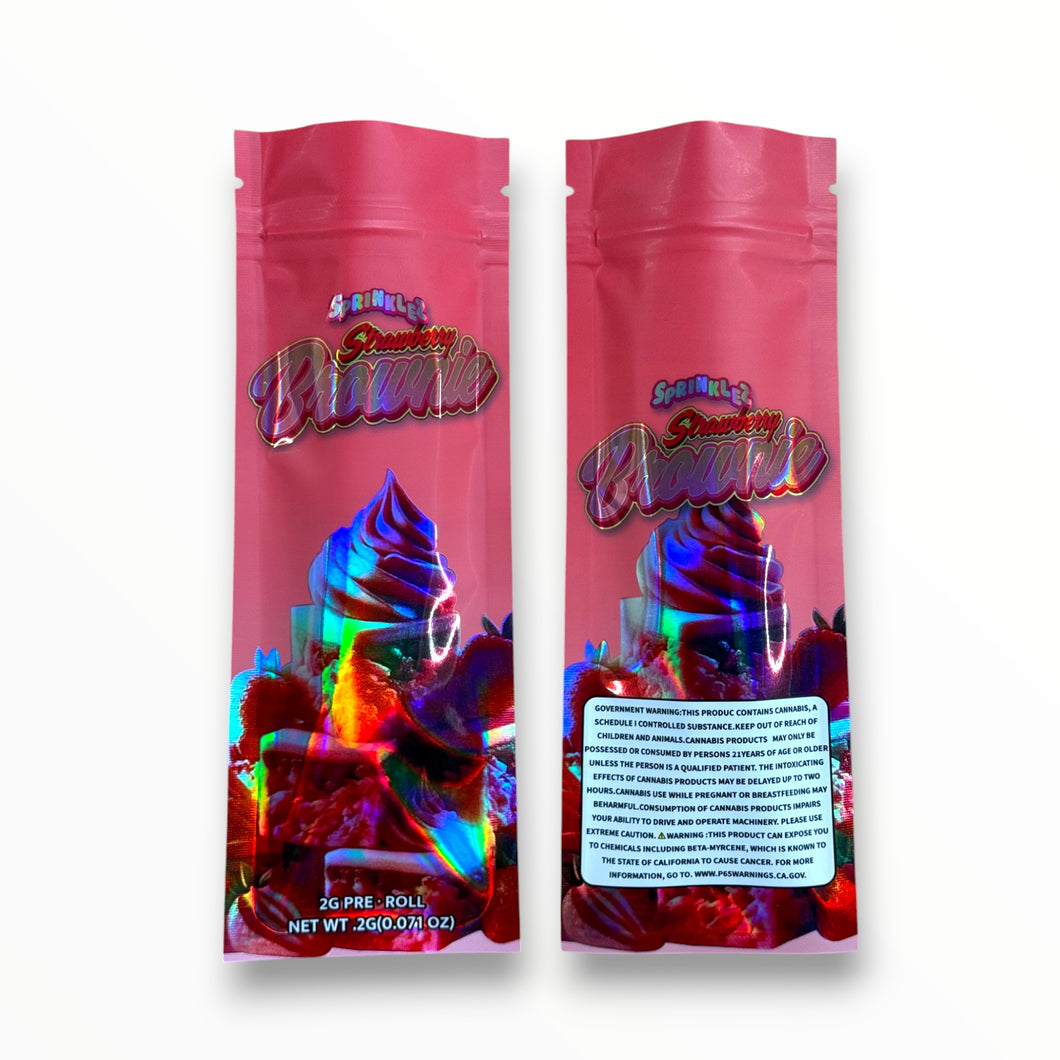 Sprinklez Strawberry Brownie 2 Gram Pre Roll Packaging Net Wt. 2g(0.071oz) Holographic