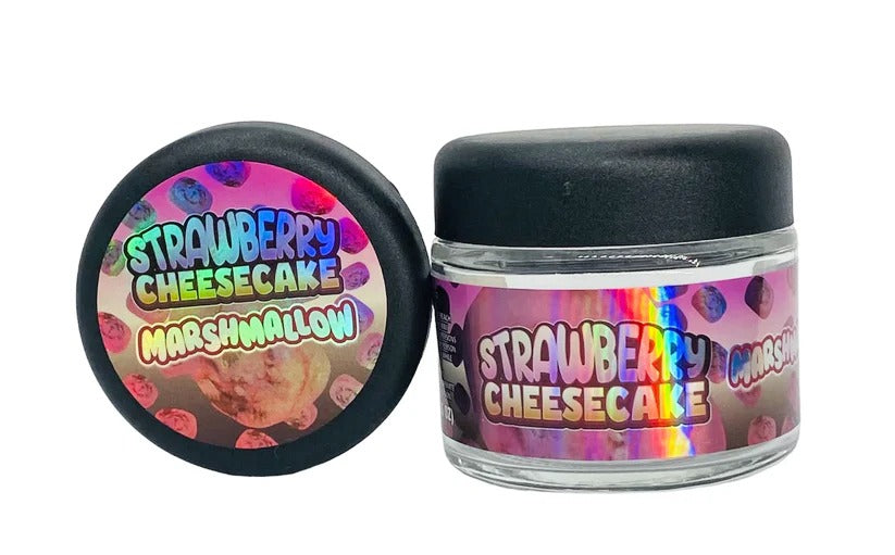 Strawberry Cheesecake Marshmallow Sprinklez 3.5g Glass Jars with Holographic Stickers Child Resistant jar
