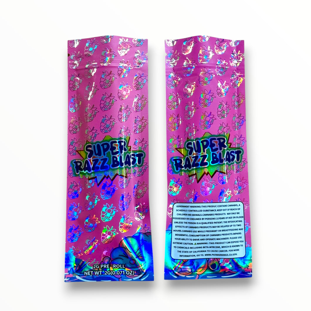 Super Razz Blast 2 Gram Pre Roll Packaging Net Wt. 2g(0.071oz) Holographic