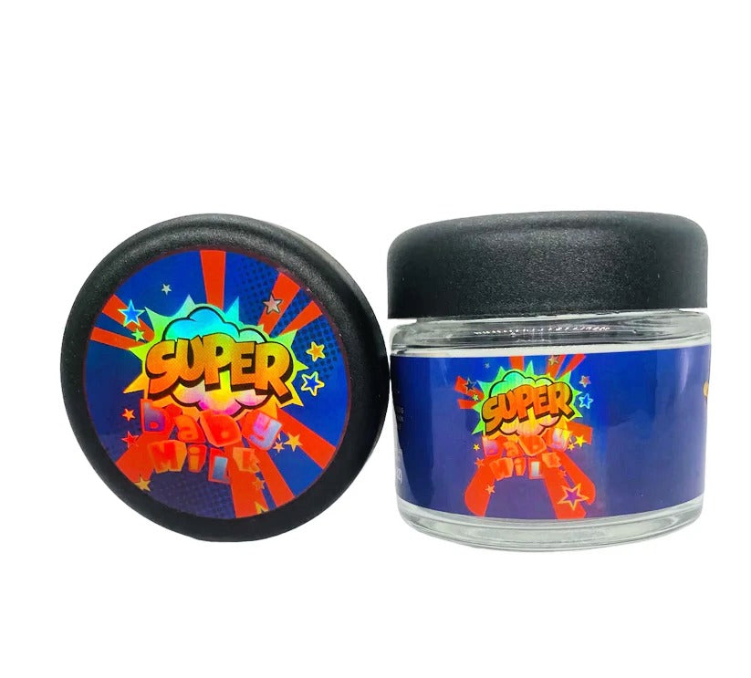 Super Baby Milk 3.5g Glass Jars with Holographic Stickers Child Resistant jar