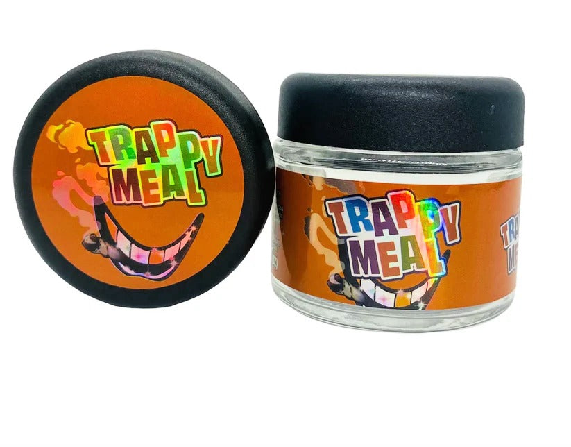 Trappy Meal 3.5g Glass Jars with Holographic Stickers Child Resistant jar