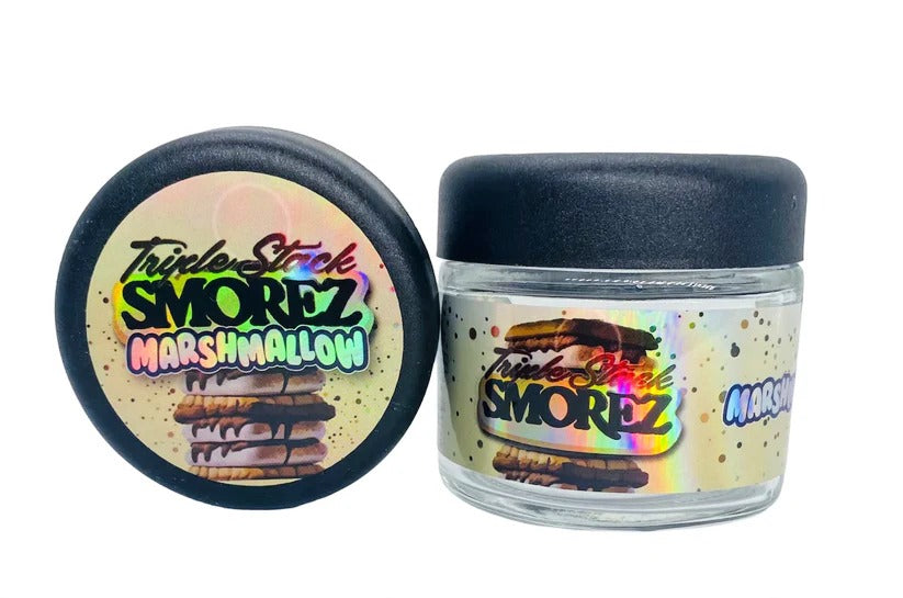 Triple Stack Smorez Marshmallow Sprinklez 3.5g Glass Jars with Holographic Stickers Child Resistant jar