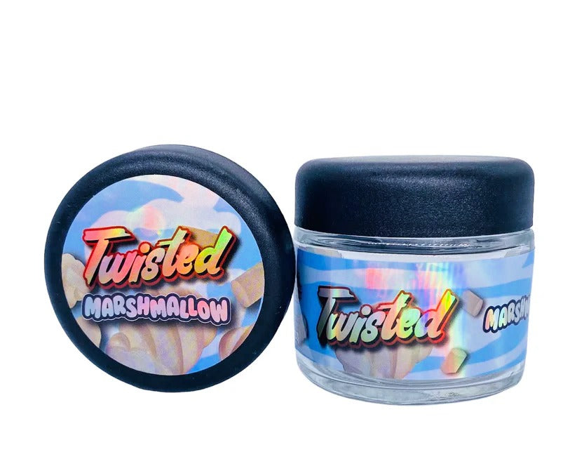 Twisted Marshmallow Sprinklez 3.5g Glass Jars with Holographic Stickers Child Resistant jar