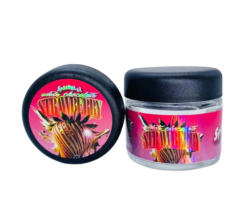 White Chocolate Sprinklez 3.5g Glass Jars with Holographic Stickers Child Resistant jar