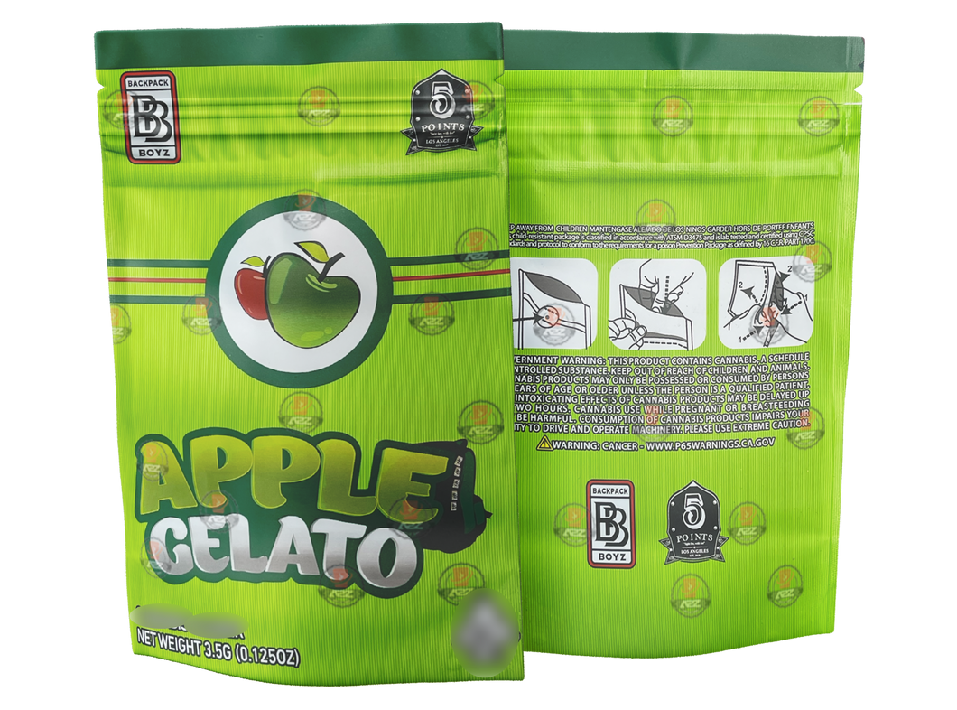 Apple Gelato by Backpack Boyz 3.5g size mylar bags