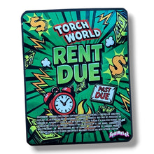 Load image into Gallery viewer, Sprinklez Torch World Rent Due 3.5G Mylar sticker Bags -With stickers and label
