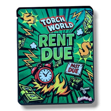 Load image into Gallery viewer, Sprinklez Torch World Rent Due 3.5G Mylar sticker Bags -With stickers and label
