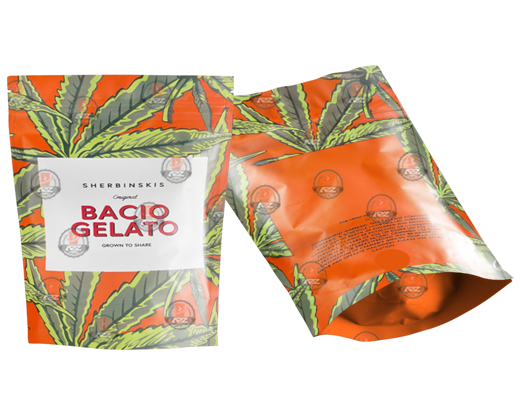 Sherbinskis Bacio Gelato Mylar Bags 3.5 Grams Smell Proof Resealable Bags to Maximize Freshness