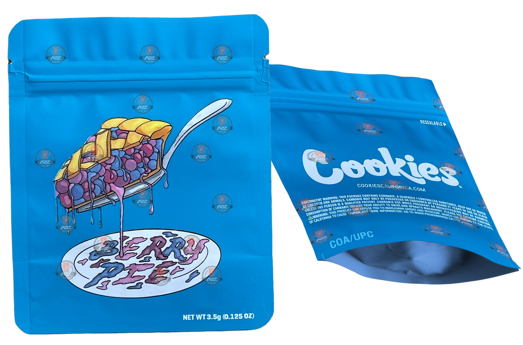 Cookies Berry Pie Mylar Bags 3.5 Grams Smell Proof Reusable Bags W/ Holographic Authenticity Stickers