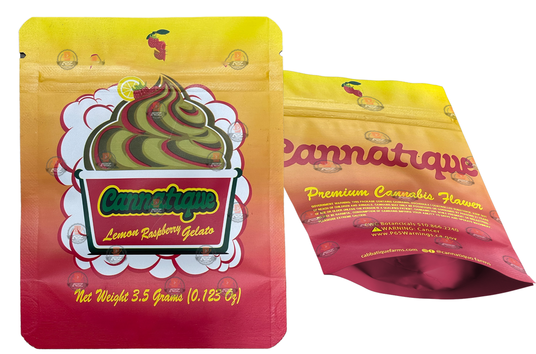 Cannatique Lemon Raspberry Gelato -Mylar bag 3.5g Smell Proof Airtight Mylar Bag- Packaging Only
