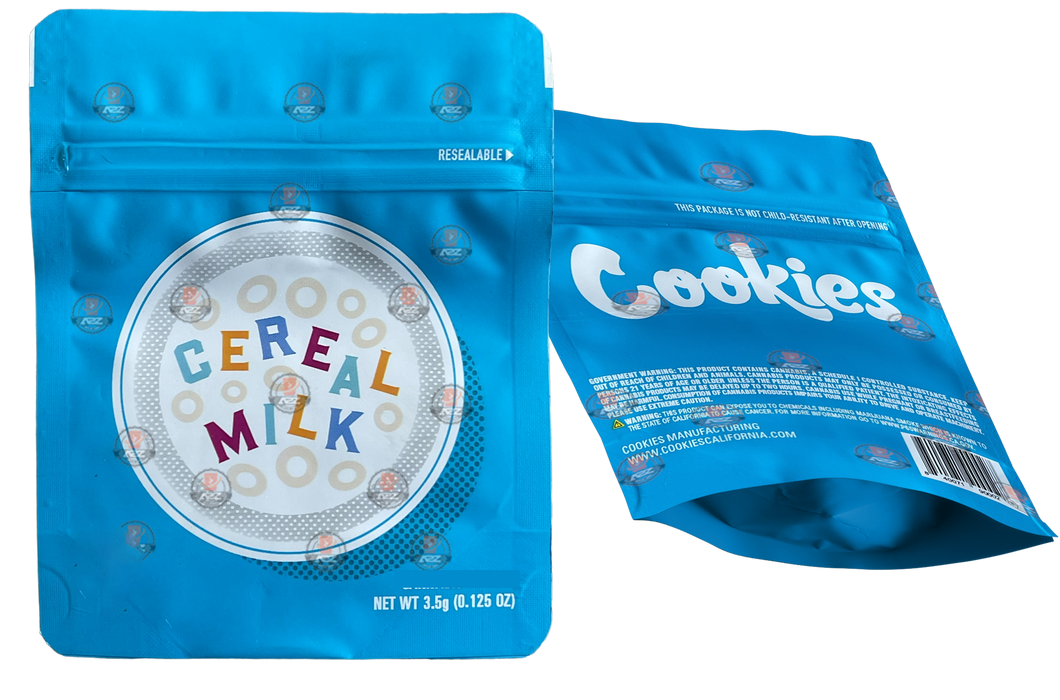 Cookies Cereal Milk Mylar Bags 3.5 Grams Smell Proof Resealable Bags w/ Holographic Authenticity Stickers