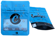 Load image into Gallery viewer, Cookies  Blue Window Mylar Bags 3.5 Grams Smell Proof Resealable Bags w/ Holographic Authenticity Stickers
