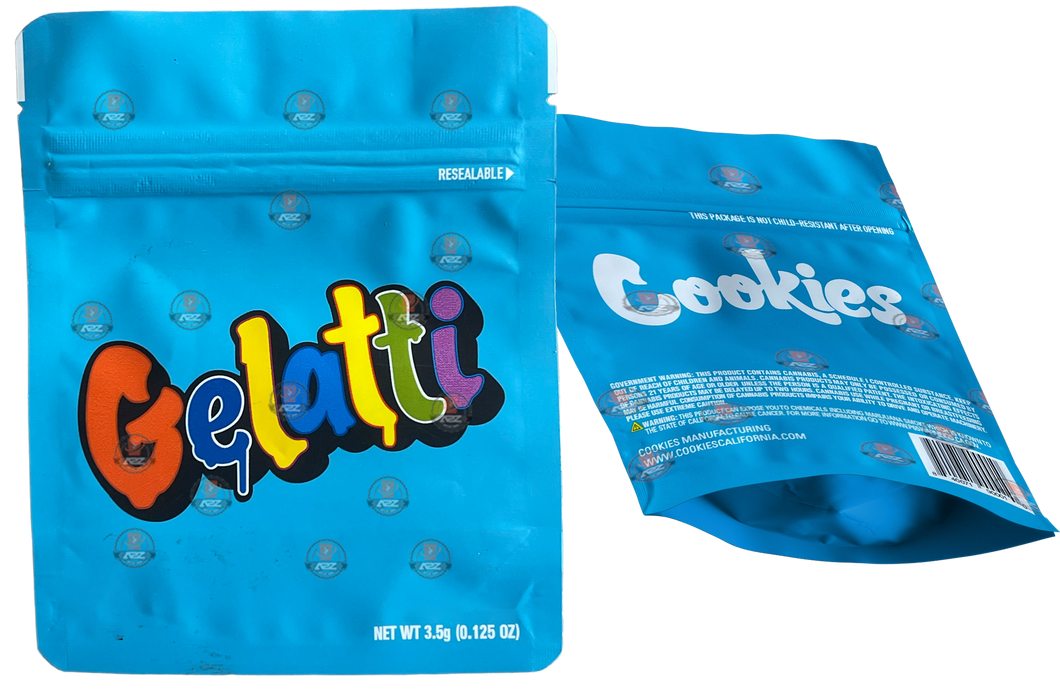 Cookies Gelatti Mylar Bags 3.5 Grams Smell Proof Resealable Cookies Bags w/ Holographic Authenticity Stickers