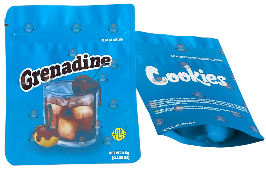 Cookies Grenadine Mylar Bags 3.5 Grams Smell Proof Resealable Bags w/ Holographic Authenticity Stickers and Label