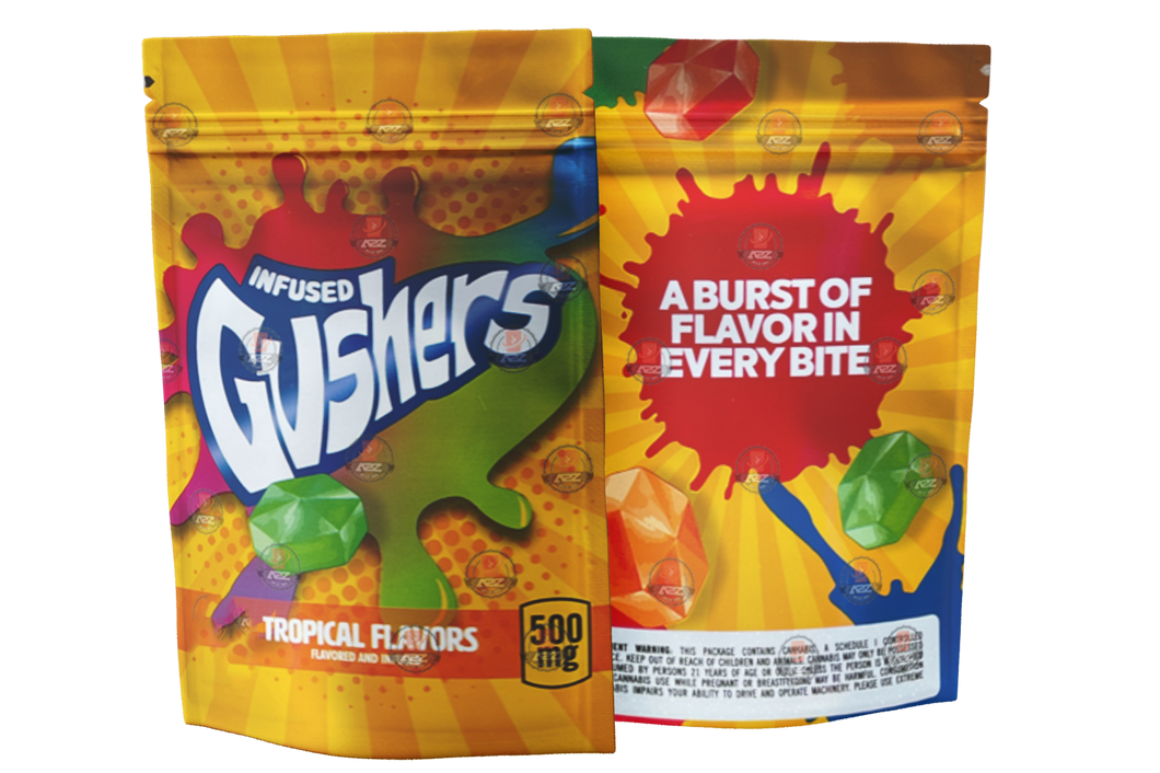 Gushers Tropical Flavors 500mg Mylar bags, packaging only