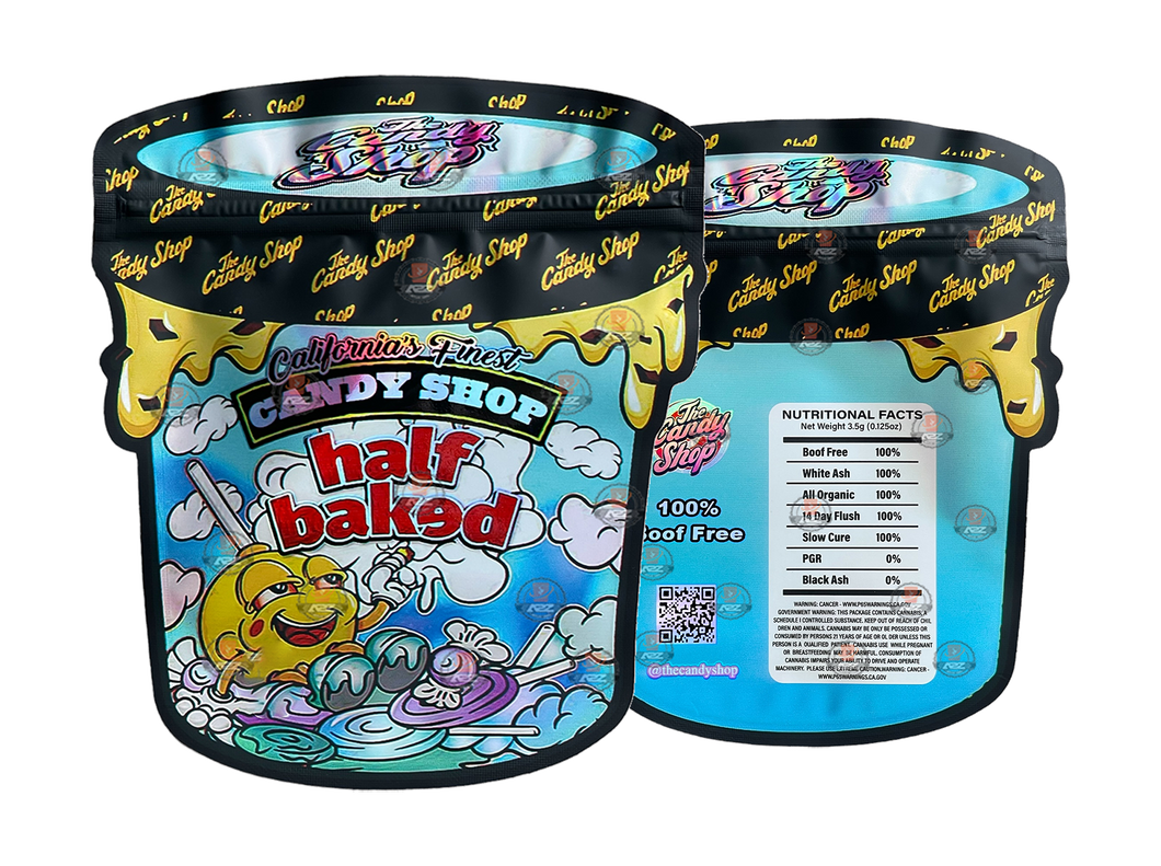 Half Baked Ice Cream Mylar bag 3.5g cut out Empty Packaging- Holographic