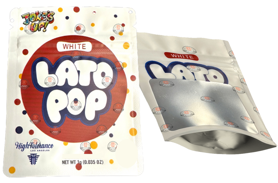 Jokes Up White Lato Pop 1 Gram Mylar bags with window-Packaging Only