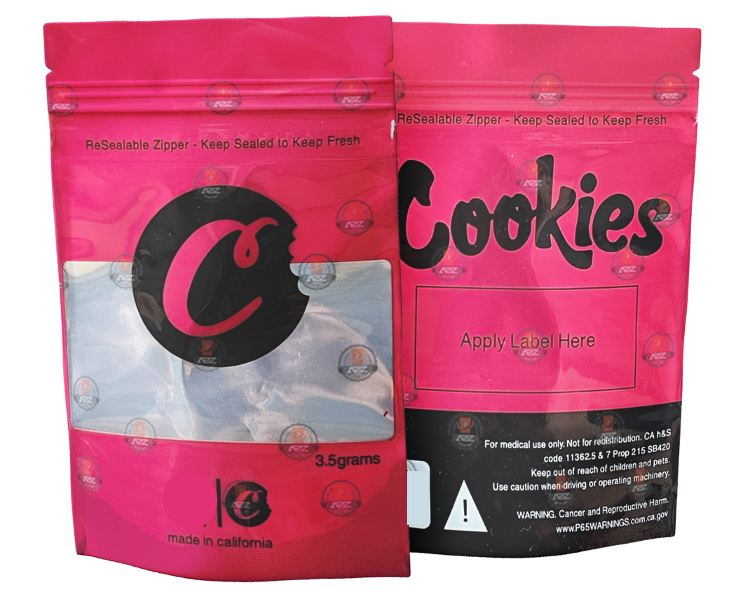 Cookies Window Red Mylar Bags 3.5 Grams Smell Proof Resealable Bags w/ Holographic Authenticity Stickers