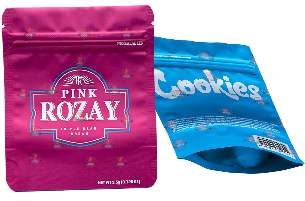 Cookies Pink Rozay Mylar Bags 3.5 Grams Smell Proof Resealable Bags w/ Holographic Authenticity Stickers