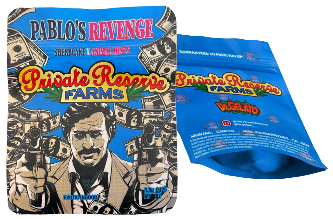 Private Reserve Farms Pablo's Revenge Sherbcake Animal Mints  3.5g Mylar bag  Packaging Only