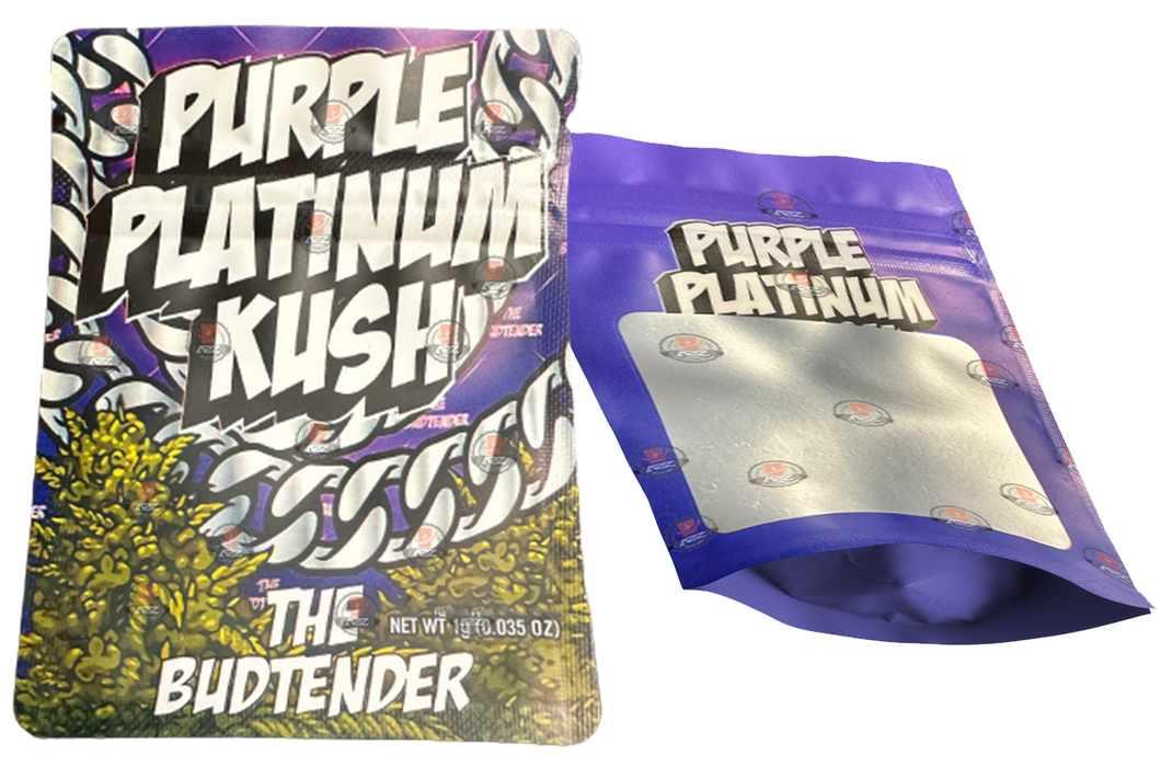 Purple Platinum Kush 1 Gram Mylar bags with window - Packaging Only