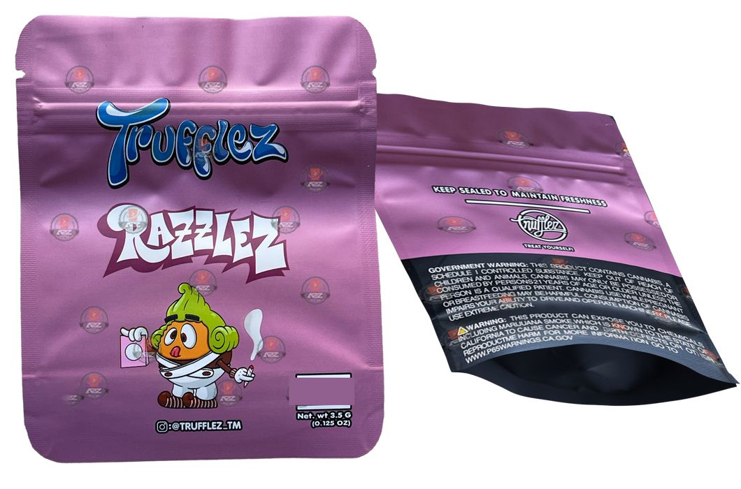 Trufflez Razzlez Mylar bag 3.5g Smell Proof Airtight Mylar Bag- Packaging Only