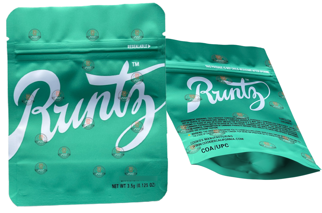 RUNTZ GREEN  Mylar Bags by 3.5 Grams Smell Proof
