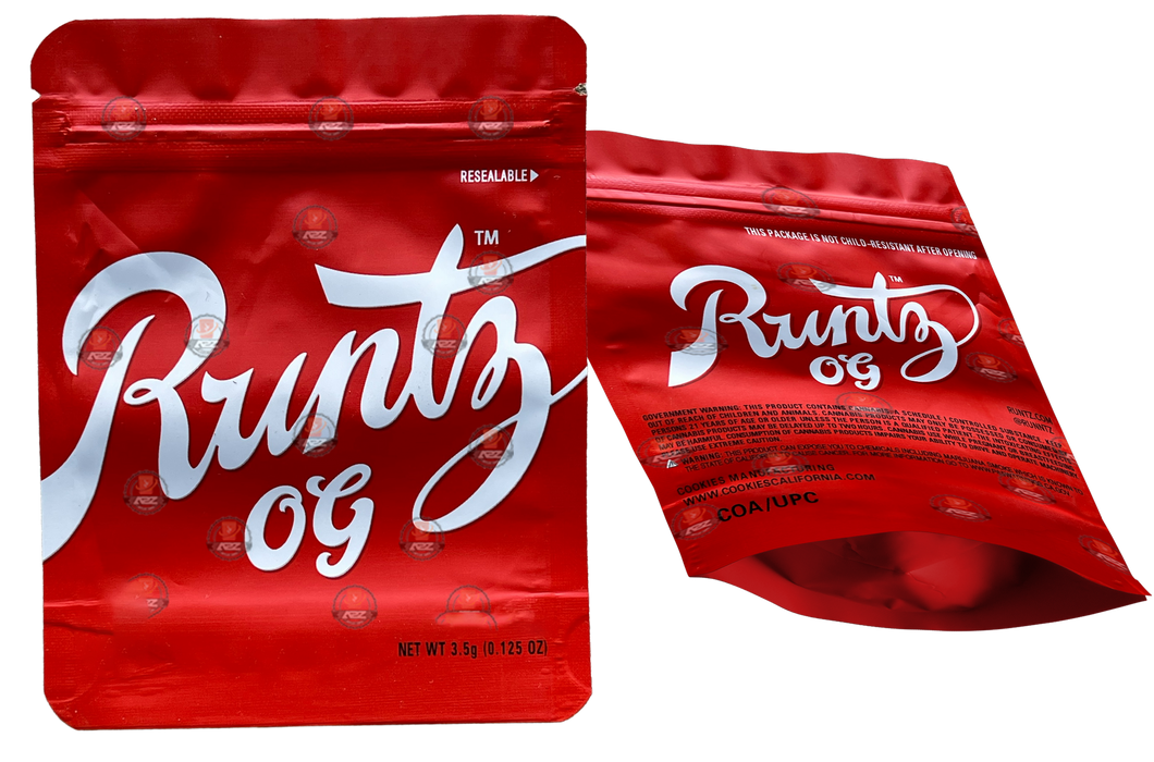 RUNTZ OG RED  Mylar Bags by 3.5 Grams Smell Proof