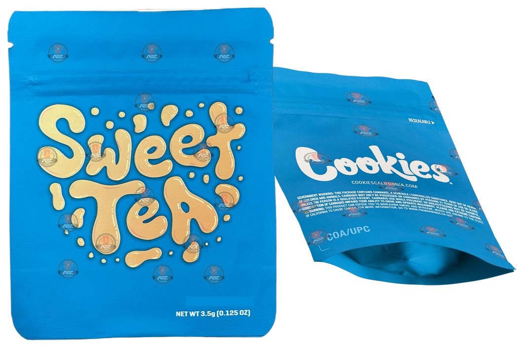 Cookies Sweet Tea Mylar Bags 3.5 Grams Smell Proof Resealable Bags w/ Holographic Authenticity Stickers