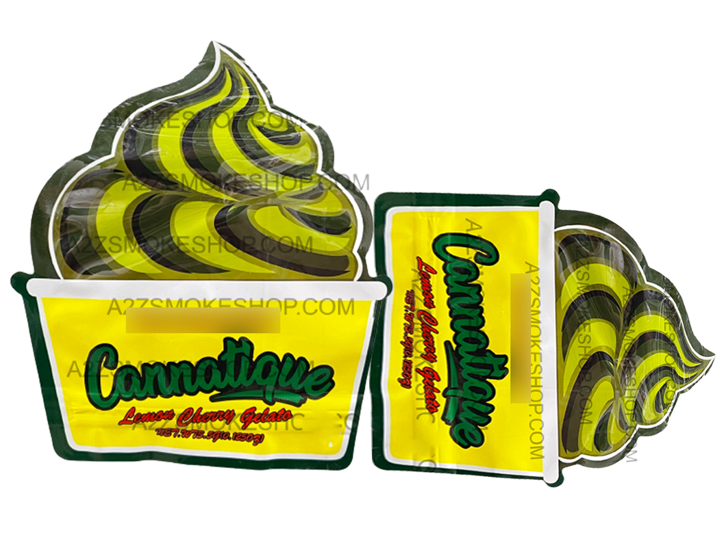 Cannatique Lemon Cherry Gelato Cut Out -Mylar bag 3.5g Smell Proof Airtight Mylar Bag- Packaging Only Die cut