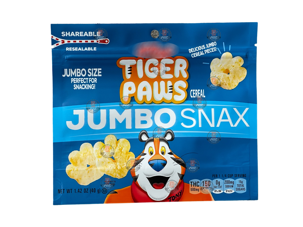 Tiger Paws Jumbo Snax 600mg Mylar bags Empty Packaging Only