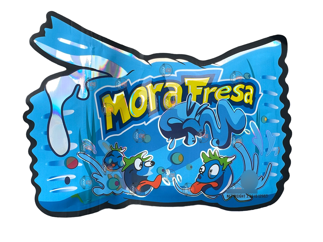 Mora Fresa Blueberry Fumi Cut Out Mylar Bags 3.5g Die Cut Holographic High Volume