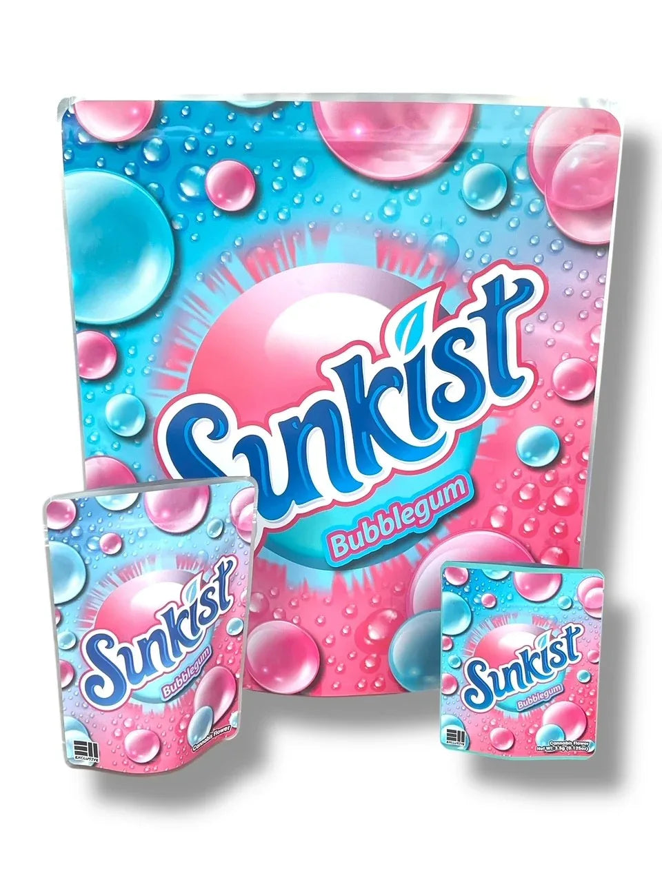 Sunkist Bubblegum Combo Sticker Mylar Bags | 16oz, 1oz & 3.5g – Black ...