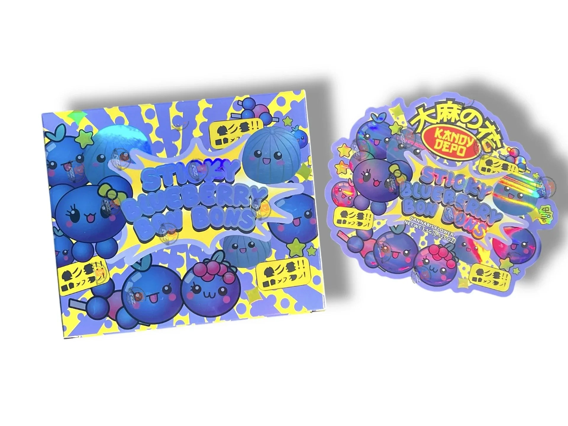 Kandy Depo Sticky Blueberry Bon Bons Mylar Bags with Boxes 3.5g