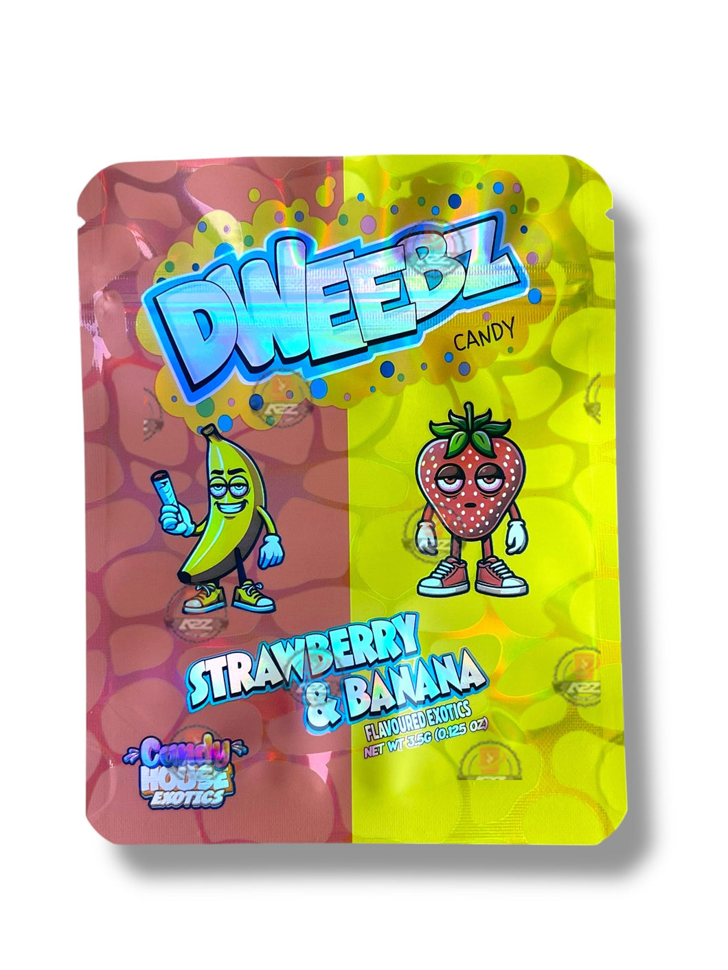 Dweebz Candy Strawberry & Banana Mylar Bag 3.5g shape bag