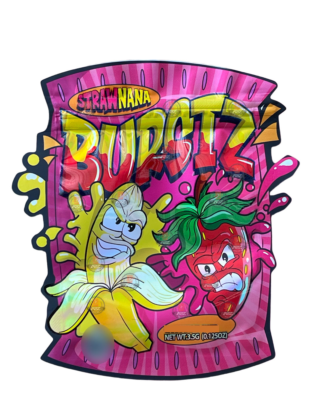 Strawnana Burstz 3.5 grams Mylar Bag Holographic Strawberry and Banana Burst