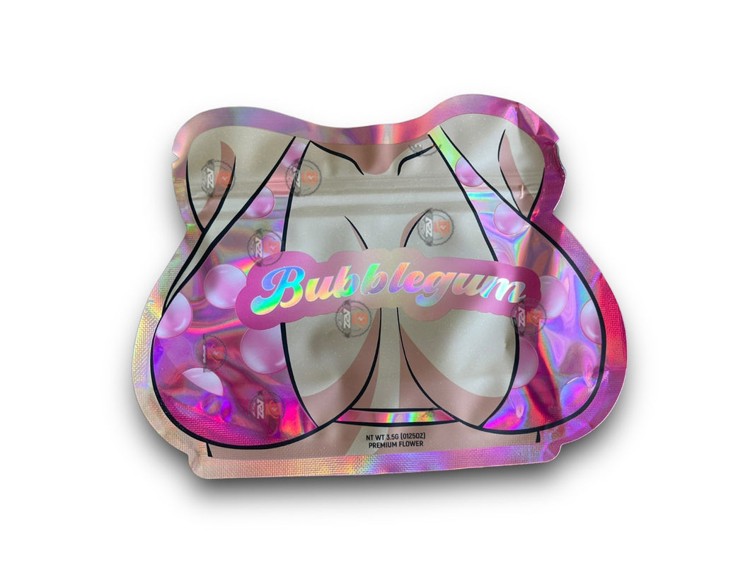 Bubblegum 3.5G Mylar Bags Holographic cut out